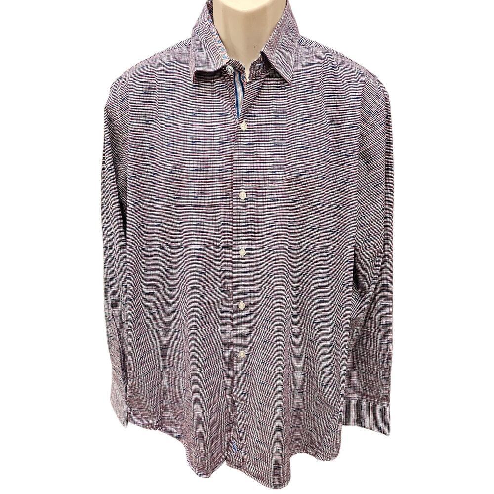 Tailorbyrd patriotic red white blue scribble long sleeve Career button up EUC XL